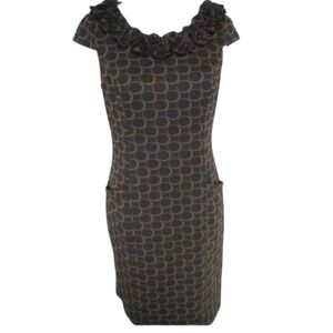Sleeveless Ruffle Collar Sheath Dress - Brown Pattern